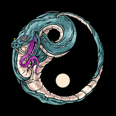 yin yang symbol snake blue sea