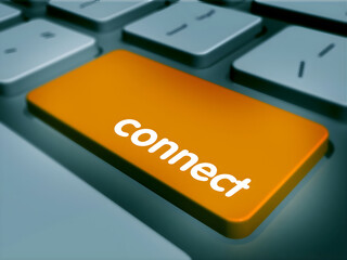 Fototapeta premium Orange Connect Button on Computer Keyboard for Networking Social Media and Global Communication Concept