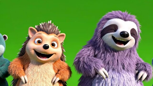 A group of colorful cartoon characters dancing together in a video