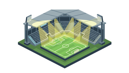 Obraz premium Modern isometric soccer stadium with illuminated field and seating