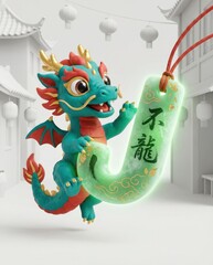 Colorful dragon charm in festive setting.