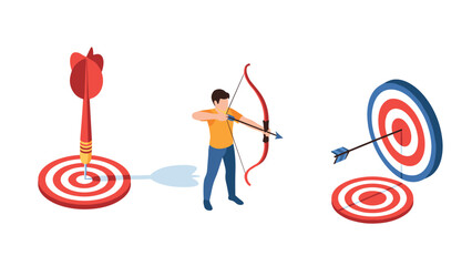 Isometric archer target practice scene with arrows and bullseye