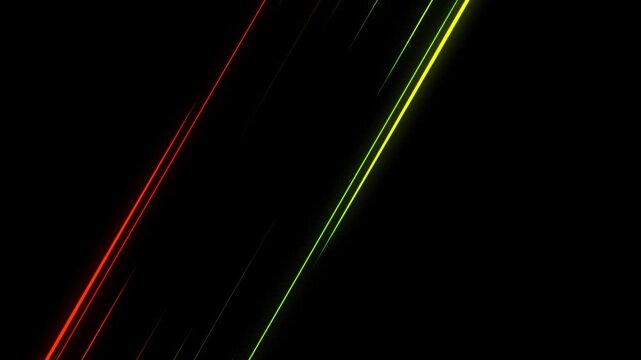 Abstract Glowing Neon Lines Moving Diagonally on Black Background