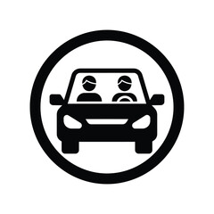 Obraz premium Black silhouette of a car with two passengers in a circle