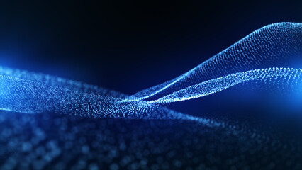 Aqua blue abstract digital waves with soft blue light and bokeh. Glowing particle waves background. Artificial intelligence, business, and technology background.  © Alesia