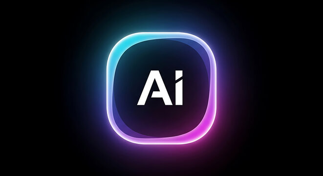 Modern stylized ai icon with vibrant neon glow and gradient effects