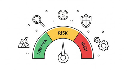 Fototapeta premium Risk Assessment Meter with Icons of Business and Growth Concepts