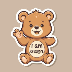 Fototapeta premium Embrace self-love and positivity with this adorable illustration of a teddy bear holding a sign that says 'I am enough