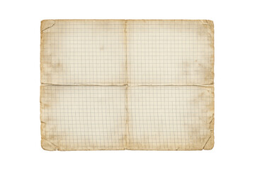 Vintage grid paper background with wrinkled texture and folded lines, an antique aged parchment document