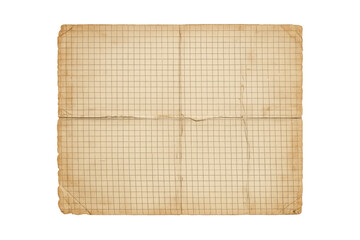 Old graph paper showing a distressed texture, gridded pattern, and folded creases on a transparent background