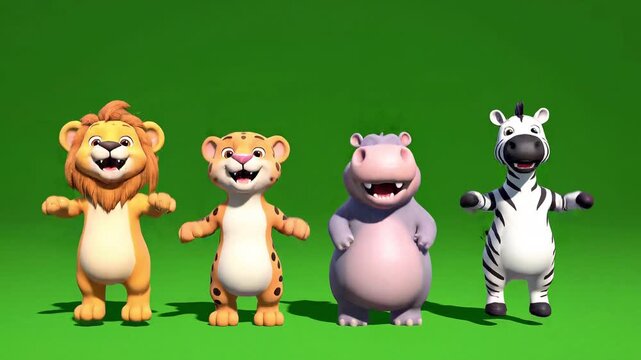 A colorful video featuring cartoon animals dancing together in unison
