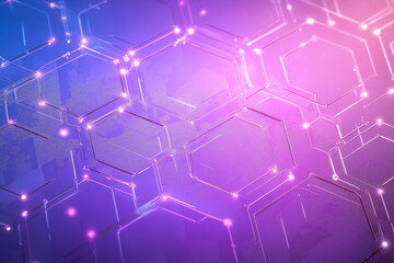 発光するヘキサゴン構造の抽象グラデーション　コピースペース