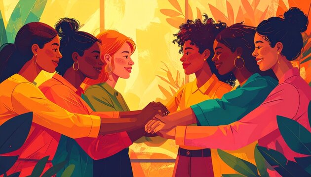 Diverse women showing teamwork and unity by stacking hands