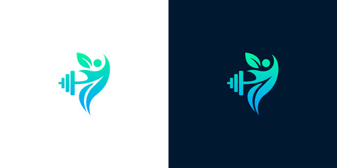 Vibrant gradient logo design showcasing a stylized human figure embracing fitness, nature, and holistic well-being through exercise and healthy living concepts