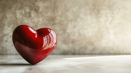 red heart symbol with copy space on neutral textured background