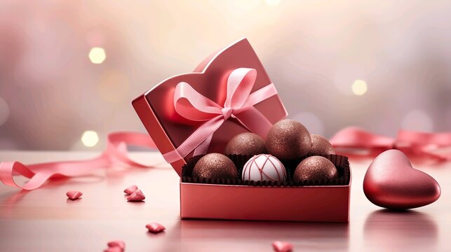 luxury valentines chocolate gift box with heart shape and ribbon