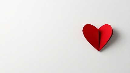 red paper heart with copy space on white minimalist background