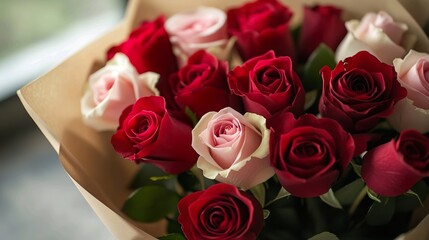 romantic red and pink rose bouquet for valentines day celebration
