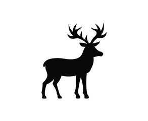 Obraz premium Deer silhouette vector illustration with antlers in nature wildlife style