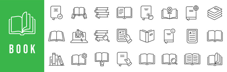 Obraz na płótnie Canvas Outline book icon set featuring reading, learning, documentation, and knowledge concepts,