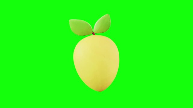 3D orange mango with two green leaves on top animated on green screen background