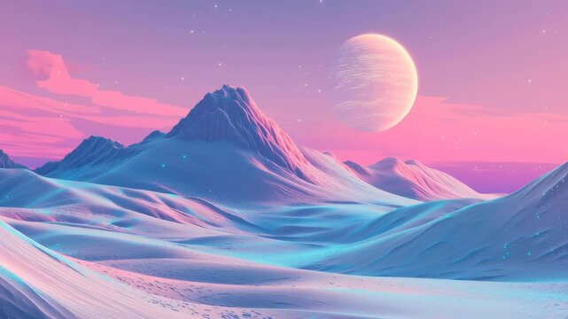 Surreal alien landscape with smooth crystalline hills and bioluminescent ground patterns