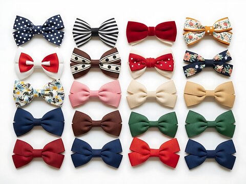 Collection of colorful bow ties and neckties for fashion, wedding, party, and business accessories flat lay