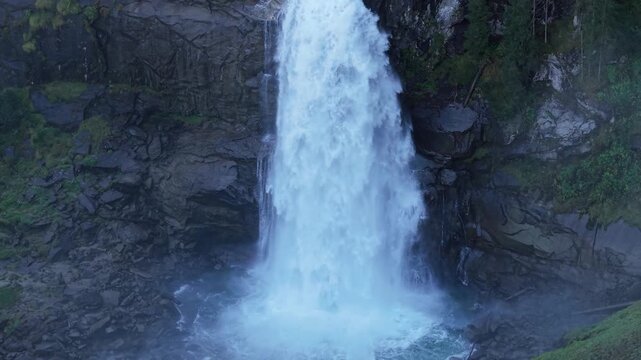 Aerial footage of the Krimml Waterfalls in Austria. Water, the source of life, which flows from the mountain. Video on the power and beauty of Alpine nature