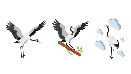 Obraz premium Elegant crane birds in minimalist style with cloud accents