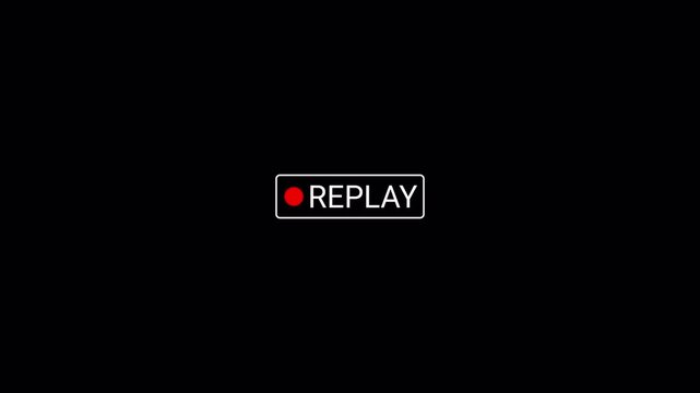 Replay text button animation for video camera and camcorder recordings ,Vertical VHS Replay Overlay with Alpha channel for video editing, cinematic overlays. replay icon motion graphic animation.