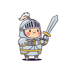 Obraz premium Cute Cartoon Knight with Sword, Children's Illustration, Fantasy Character