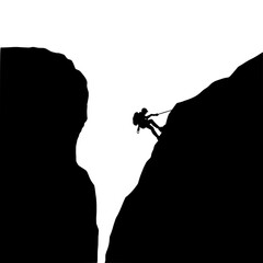 Obraz premium Rock Climber silhouette, wide angle view