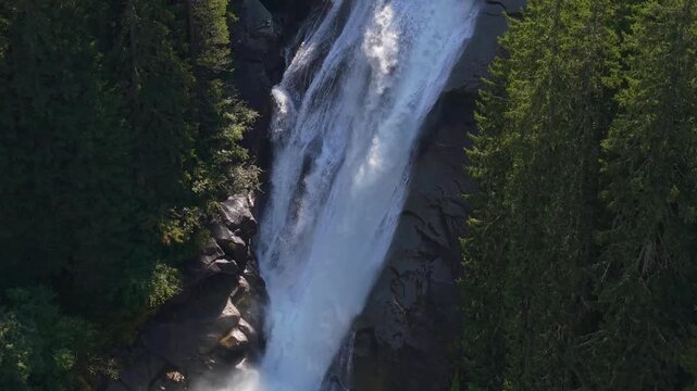 Aerial footage of the Krimml Waterfalls in Austria. Water, the source of life, which flows from the mountain. Video on the power and beauty of Alpine nature