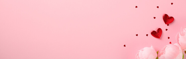 St. Valentine's Day banner mockup with flowers, hearts, and blank space.