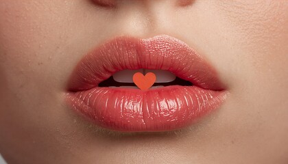 Fototapeta premium Feeling of love, closeup lips with heart