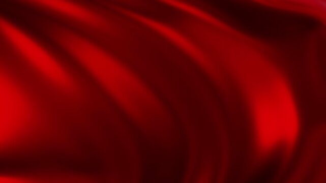 Red metallic fabric waving in the wind, shiny red texture as dynamic background, 3D render 4k animation.