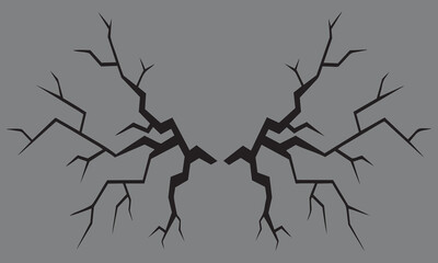 Fototapeta premium Symmetrical black cracks on gray background Keywords: crack, fracture, break, split, damage