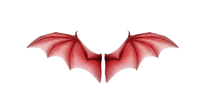 Red bat wings isolated on white background, fantasy creature element