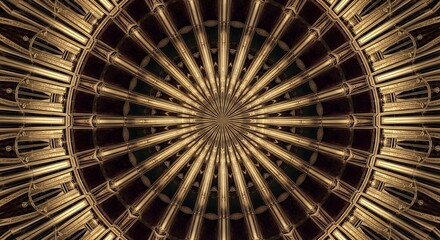 Detailed Ornate Golden Ceiling Dome with Radial Pattern