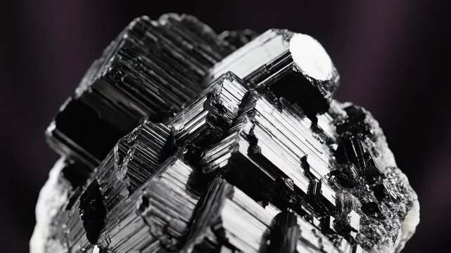 Cinematic Macro View of Black Tourmaline Crystal Structure