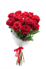 12 red roses ina valentnes day bouquet . isolated on white background 