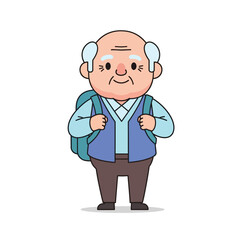 Fototapeta premium Elderly man with gray hair and backpack stands smiling