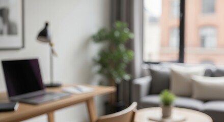 Cozy Modern Home Office with Natural Light and Green Plant