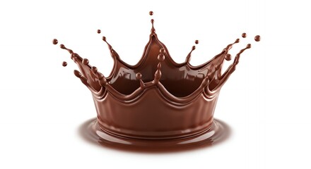 Chocolate Splash Crown with Liquid Motion on White Background