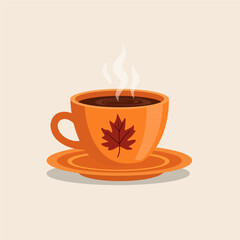 Obraz premium Autumn Coffee and Hot Chocolate Vector Illustration with Fall Leaves and Acorns.