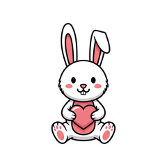 Obraz premium Cute cartoon rabbit with heart suitable for valentines day cards, childrens book illustrations, easter promotions, and springthemed designs.
