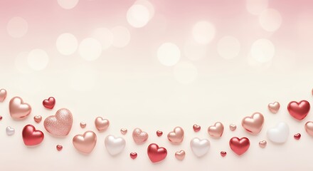 Collection of Pink and Red Heart Balloons on Soft Background