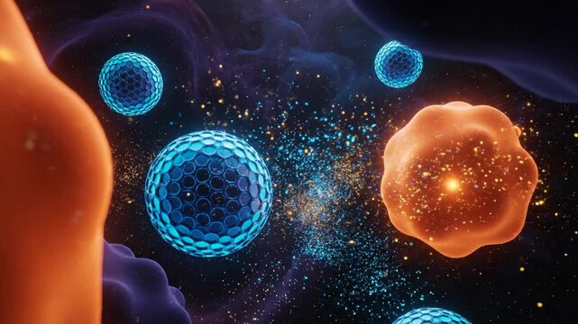Colorful Microbial Cells and Particles Captured in a Bright Abstract Microscope Visualization.
