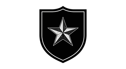 Fototapeta premium Black Shield with White Star Emblem.