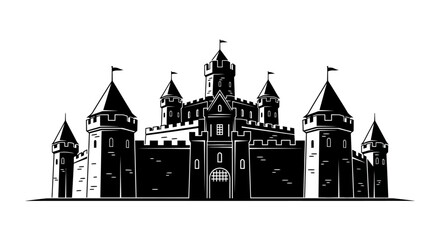 Obraz premium Black and White Castle Illustration with Towers.